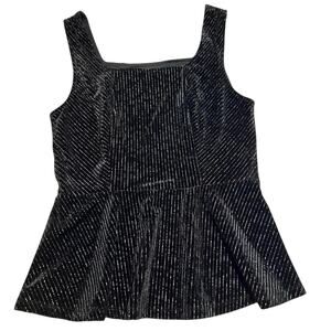 Altar’d State Black Velour Gold Striped Peplum Top Square Neck Sleeveless Size M